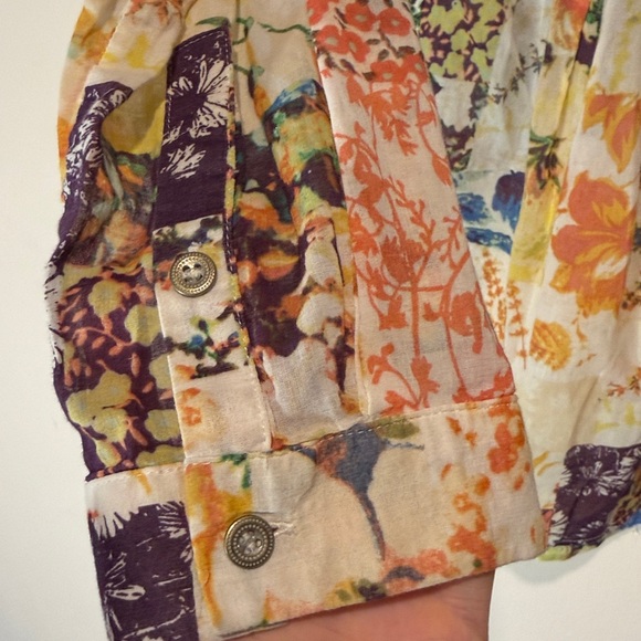 Anthropologie Maeve Floral Abella Pintuck Blouse Vibrant Patchwork Lace Size 4 - Picture 6 of 9